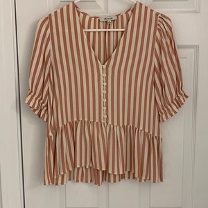 Madewell Pink and White Striped Peplum V-Neck, size XS